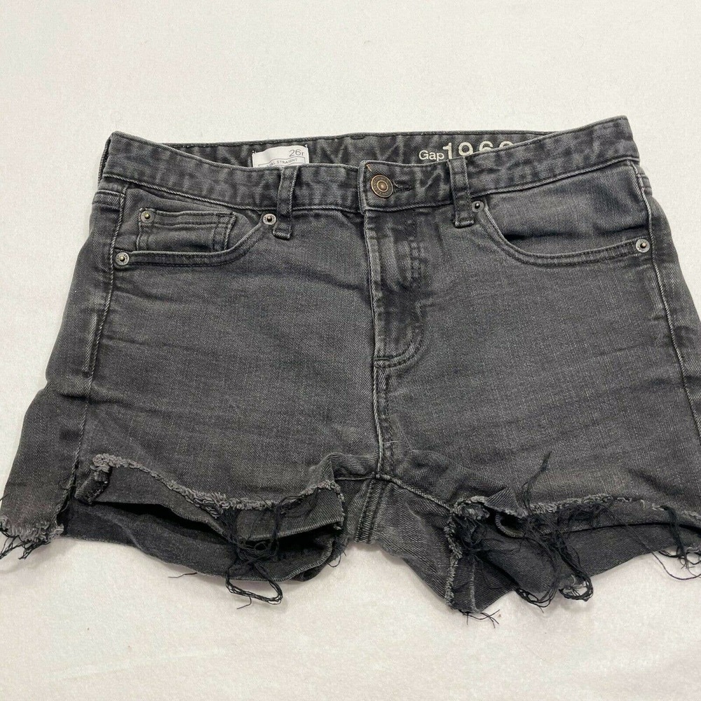 Gap 1969 Size 26R Women's Real Straight Cutoff Denim Shorts Frayed Raw Hem Black